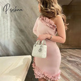 Sexy One-Shoulder Satin Homecoming Dresses Tea-Length Full Sleeve For Special Events