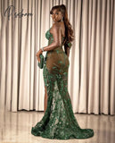 Sexy V Neck Beading Mermaid Evening Dresses Elegant Sleeveless Crystal Prom Dress Sequined Lace