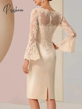 Sheath / Column Mother Of The Bride Dress Plus Size Elegant Vintage Jewel Neck Knee Length Lace