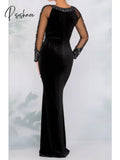 Sheath / Column Sparkle Wedding Guest Formal Evening Dress Jewel Neck Long Sleeve Floor Length