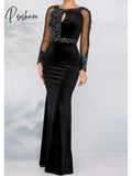 Sheath / Column Sparkle Wedding Guest Formal Evening Dress Jewel Neck Long Sleeve Floor Length