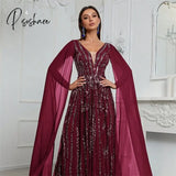 Shinning V Neckevening Dresses Forwedding Party Long Luxury Sequined Formal Prom Dress Dubai Gown