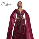 Shinning V Neckevening Dresses Forwedding Party Long Luxury Sequined Formal Prom Dress Dubai Gown