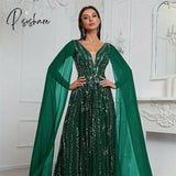 Shinning V NeckEvening Dresses ForWedding Party Long Luxury  Sequined Formal Prom Dress Dubai Party Gown