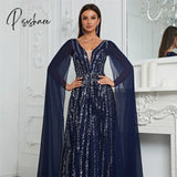 Shinning V Neckevening Dresses Forwedding Party Long Luxury Sequined Formal Prom Dress Dubai Gown