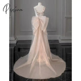 Shiny Pink Mermaid Evening Dresses Bowknot Sequined Beading Detachable Tailing Halter Collar