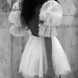 Short Wedding Dresses Plunging V-Neck Half Sleeves Pearls Flowers Mini Bride Sexy Backless Illusion