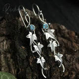 Silver Color Earrings Ivy Elven Botanical Jewelry Plant Leaf Design Aqua