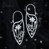 Silver Color Earrings Ivy Elven Botanical Jewelry Plant Leaf Design Lotus Leaf Green