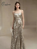 Silver Mermaid Celebrity Dresses Shiny Sleeveless Strapless Ruched Floor Length Side Split Formal Evening Cocktail Party Gowns