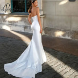 Simple High Split Elegant Wedding Dress For Woman Strapless Satin Bridal Gown Sweep Train Women