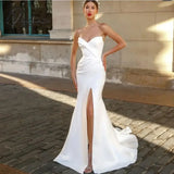 Simple High Split Elegant Wedding Dress For Woman Strapless Satin Bridal Gown Sweep Train  For Women Custom Made To Measure