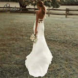 Simple Mermaid White Wedding Dress Spaghetti Straps High Slit 2024 Satin Backless Plain Bridal Gown