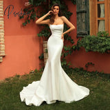 Simple Satin Mermaid Wedding Dresses Strapless Trumpet Bridal Gowns Sexy Backless Brides Dress Chic