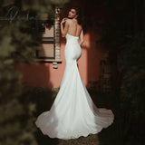 Simple Satin Mermaid Wedding Dresses Strapless Trumpet Bridal Gowns Sexy Backless Brides Dress Chic