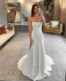 Simple Stretch Satin Pearls Wedding Dresses For Women Bride White A-Line Robe De Mariee Customzie