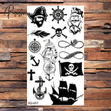 Skull Anchor Halloween Temporary Tattoos For Adults Children Realistic Pirate Panda Compass Fake