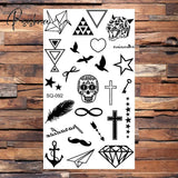 Skull Anchor Halloween Temporary Tattoos For Adults Children Realistic Pirate Panda Compass Fake