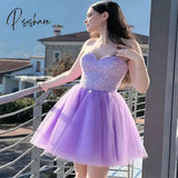 Sparking Lilace Mini Homecoming Dress Sweetheart Sequin Top Short Prom Gown Tiere Tulle Above Knee Length Cocktail Party Dress