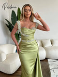 Sparkly Crystal Pearls Prom Gown Classic High Collar Evening Dress Elegant Satin Long Cocktail Dresses Vestidos De Novia