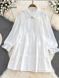 Spring Autumn Cowboy Waistcoat Shirt Dress Female Elegant Length Sleeve White Vest Women’s