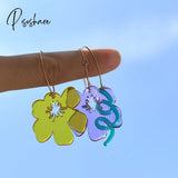 Summer Fresh Flower Hoop Earrings For Women Travelling Resin Hawaiian Boho Jewelry Boucle Oreille