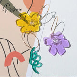 Summer Fresh Flower Hoop Earrings For Women Travelling Resin Hawaiian Boho Jewelry Boucle Oreille