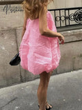 Sweet Off Shoulder Strapless Bubble Dress For Women Elegant Chic Pink Backless Mini Dresses 2024