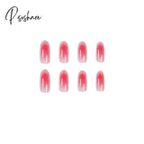 Sweet Summer Fake Nails Patches Pink Candy Color Press On Women Wearable Nail Art Stickers Full