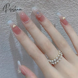 Sweet Summer Fake Nails Patches Pink Candy Color Press On Women Wearable Nail Art Stickers Full