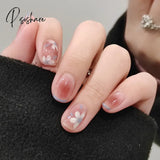 Sweet Summer Fake Nails Patches Pink Candy Color Press On Women Wearable Nail Art Stickers Full