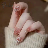 Sweet Summer Fake Nails Patches Pink Candy Color Press On Women Wearable Nail Art Stickers Full