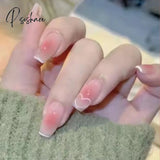 Sweet Summer Fake Nails Patches Pink Candy Color Press On Women Wearable Nail Art Stickers Full