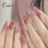 Sweet Summer Fake Nails Patches Pink Candy Color Press On Women Wearable Nail Art Stickers Full