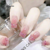 Sweet Summer Fake Nails Patches Pink Candy Color Press On Women Wearable Nail Art Stickers Full