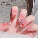 Sweet Summer Fake Nails Patches Pink Candy Color Press On Women Wearable Nail Art Stickers Full