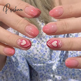 Sweet Summer Fake Nails Patches Pink Candy Color Press On Women Wearable Nail Art Stickers Full