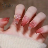 Sweet Summer Fake Nails Patches Pink Candy Color Press On Women Wearable Nail Art Stickers Full