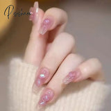 Sweet Summer Fake Nails Patches Pink Candy Color Press On Women Wearable Nail Art Stickers Full