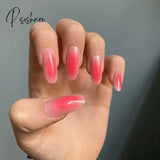 Sweet Summer Fake Nails Patches Pink Candy Color Press On Women Wearable Nail Art Stickers Full