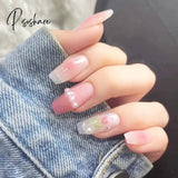 Sweet Summer Fake Nails Patches Pink Candy Color Press On Women Wearable Nail Art Stickers Full