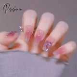 Sweet Summer Fake Nails Patches Pink Candy Color Press On Women Wearable Nail Art Stickers Full