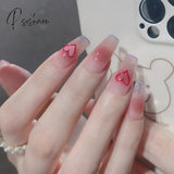 Sweet Summer Fake Nails Patches Pink Candy Color Press On Women Wearable Nail Art Stickers Full