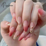 Sweet Summer Fake Nails Patches Pink Candy Color Press On Women Wearable Nail Art Stickers Full