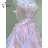 Temperament Pink Evening Dress Women Luxury Elegant Ruffles Fairy Birthday Prom Gown Exquisite