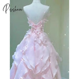 Temperament Pink Evening Dress Women Luxury Elegant Ruffles Fairy Birthday Prom Gown Exquisite