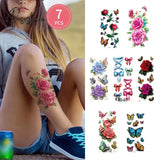 Temporary Tattoos Sticker Water Transfer For Body Art Cool 3D Waterproof Girls Flower 7Pcs-02
