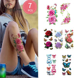 Temporary Tattoos Sticker Water Transfer For Body Art Cool 3D Waterproof Girls Flower 7Pcs