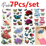 Temporary Tattoos Sticker Water Transfer For Body Art Cool 3D Waterproof Girls Flower Type B 7Pcs