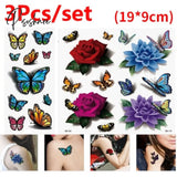 Temporary Tattoos Sticker Water Transfer For Body Art Cool 3D Waterproof Girls Flower Type C 3Pcs